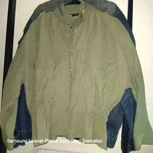 Zara Ruched Waist Military Utility Lightweight Jacket Green Size M Silver Metal